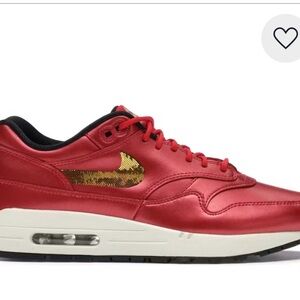 Nike Air Max 1 Red and Gold Sequin Sneakers Women Size 8